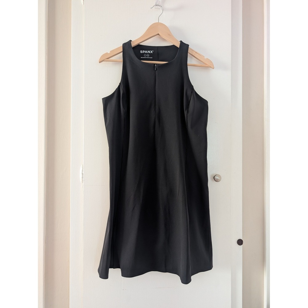 Spanx Get Moving Zip Front Racerback Dress Very Black Built-in Bodysuit Womens L